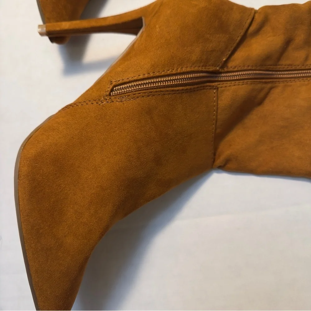 Anne Michelle Tan Faux Suede Aztec Embroidered Over The Knee Thigh High Boots